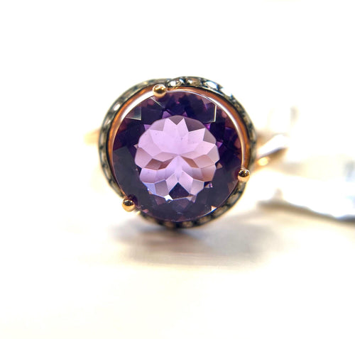 EFFY 14k Rose Gold Brown Diamond and Amethyst Ring Size 7