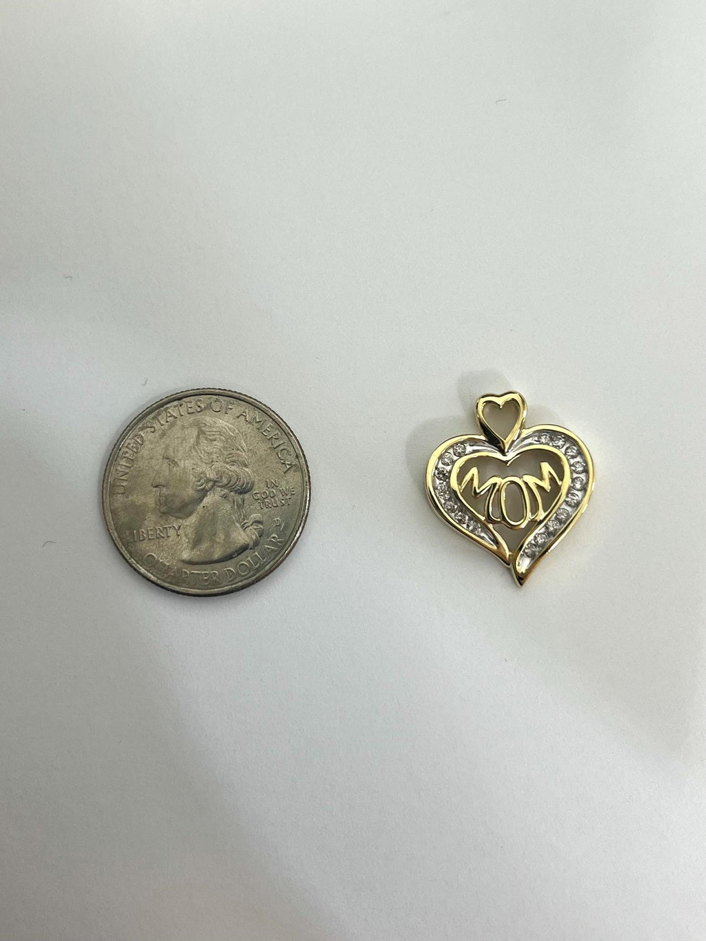 MOM Heart Shaped Pendant - 14k Yellow Gold and .34 Carats Diamonds