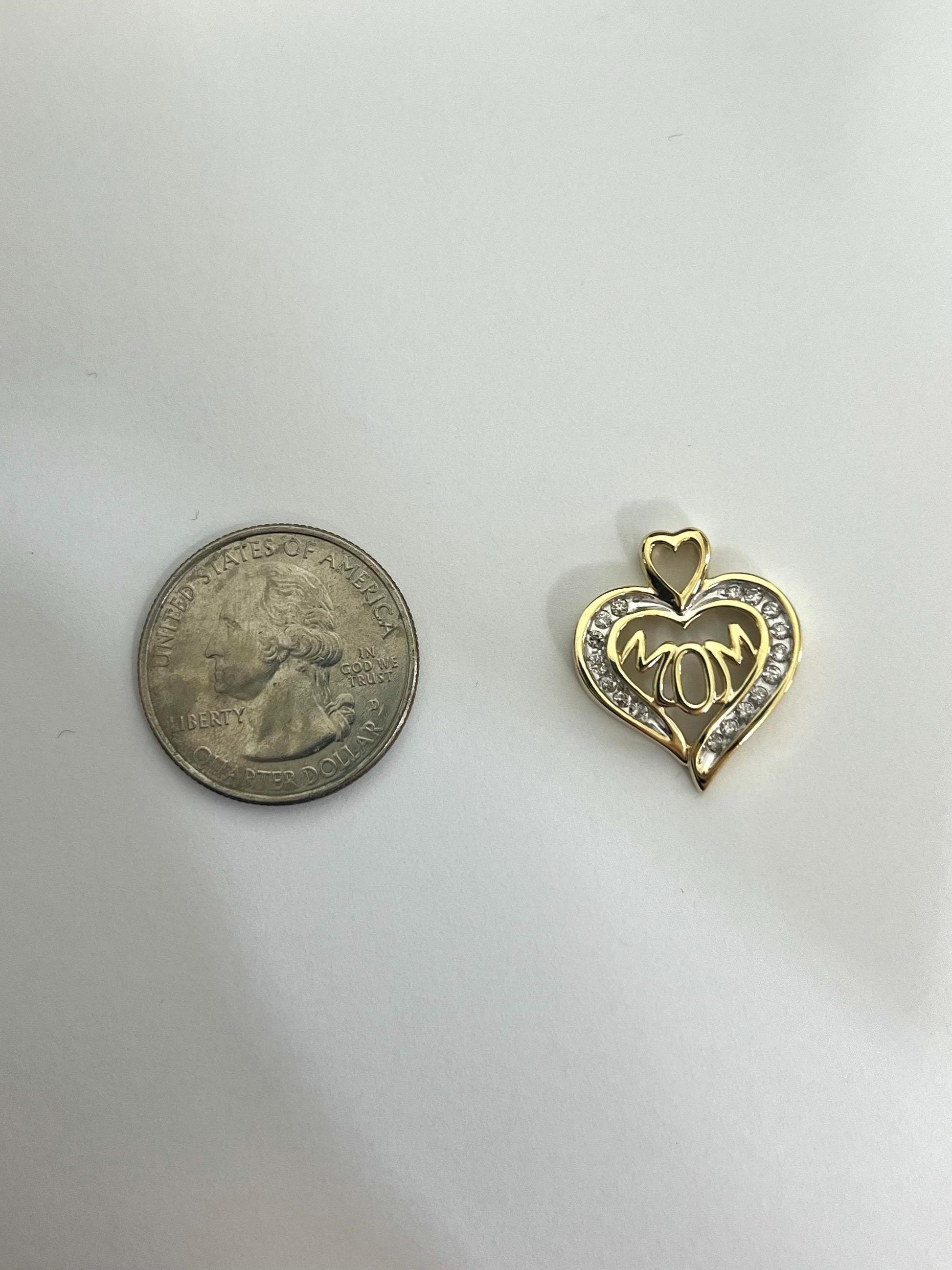 MOM Heart Shaped Pendant - 14k Yellow Gold and .34 Carats Diamonds