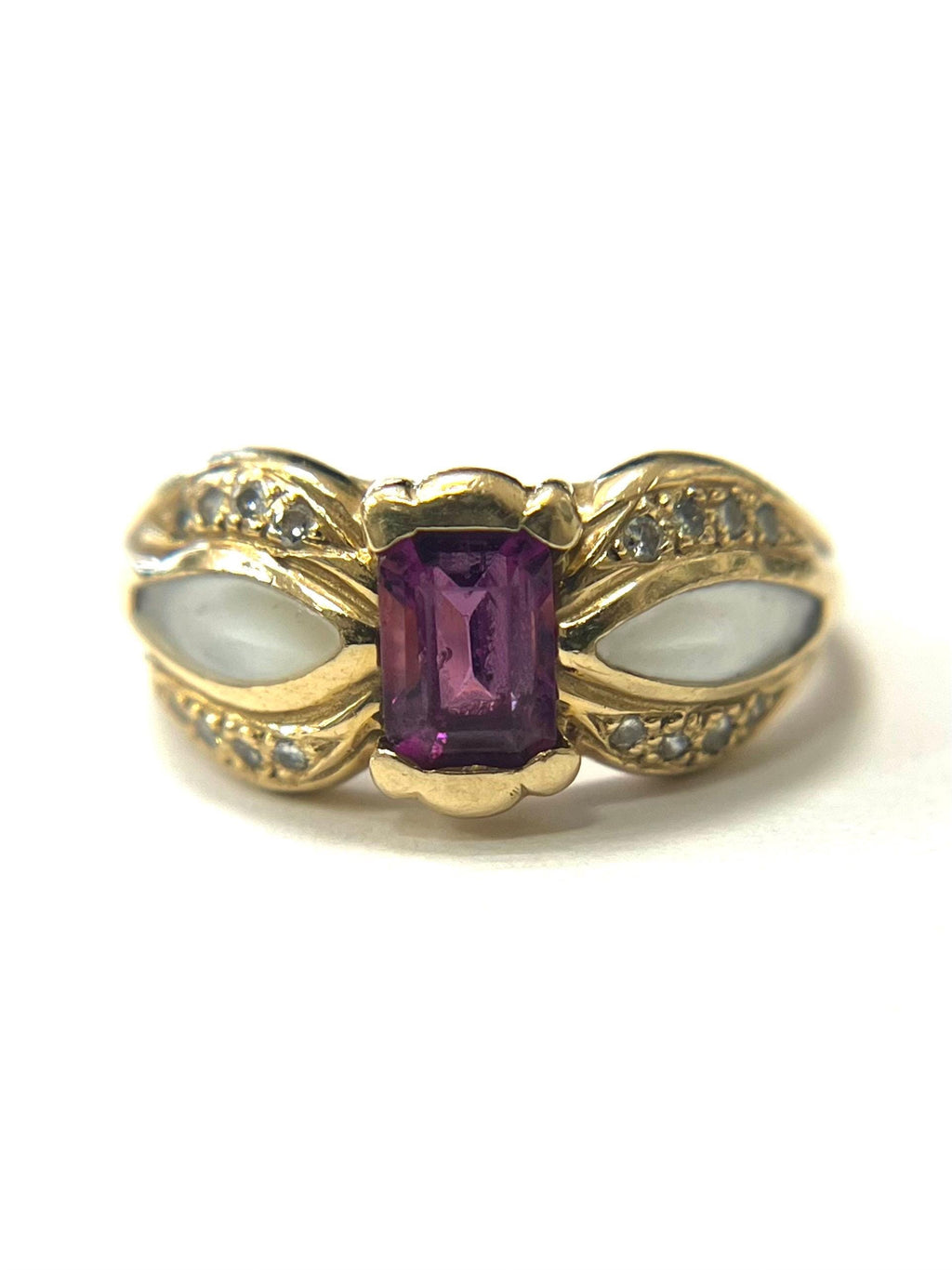 KABANA 14k Yellow Gold Ring with Amethyst Diamond and Pearl Size 5 Band