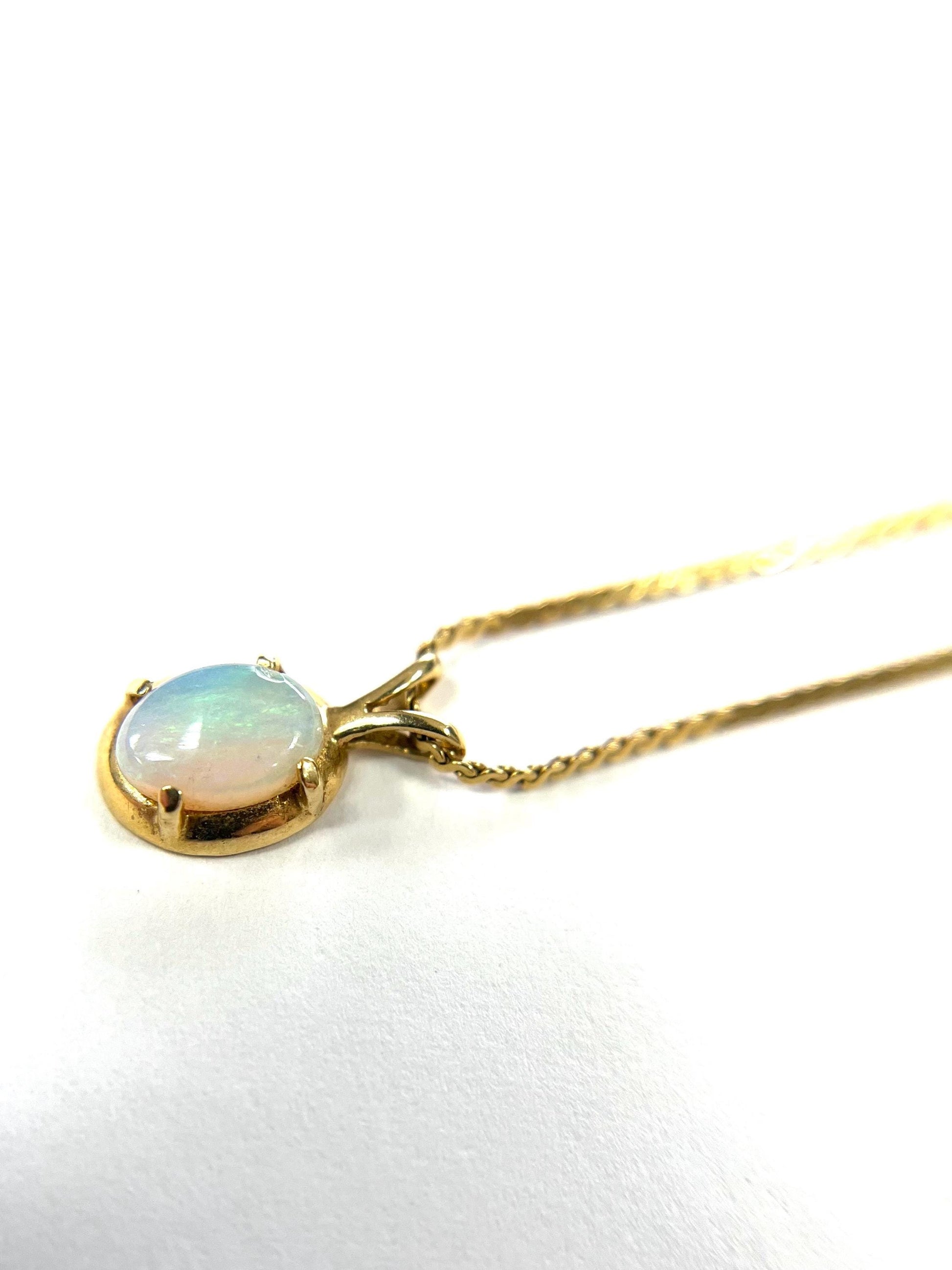 Opal Necklace 14k Yellow Gold 15 Inch Chain