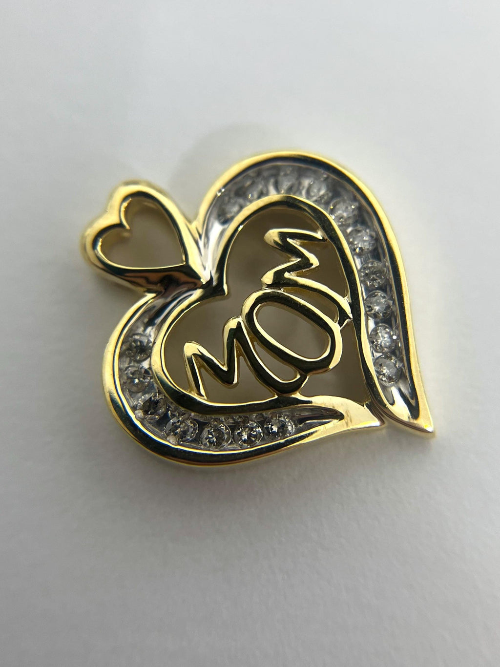 MOM Heart Shaped Pendant - 14k Yellow Gold and .34 Carats Diamonds
