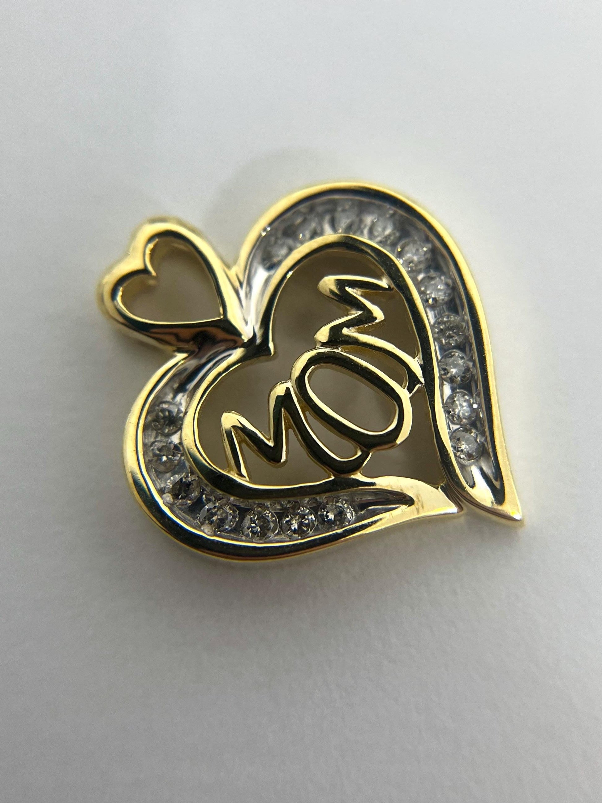 MOM Heart Shaped Pendant - 14k Yellow Gold and .34 Carats Diamonds