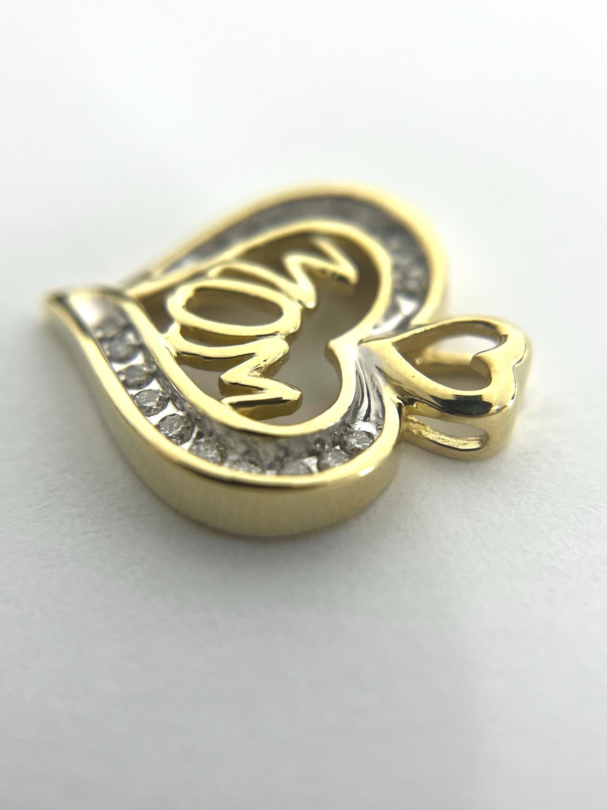 MOM Heart Shaped Pendant - 14k Yellow Gold and .34 Carats Diamonds