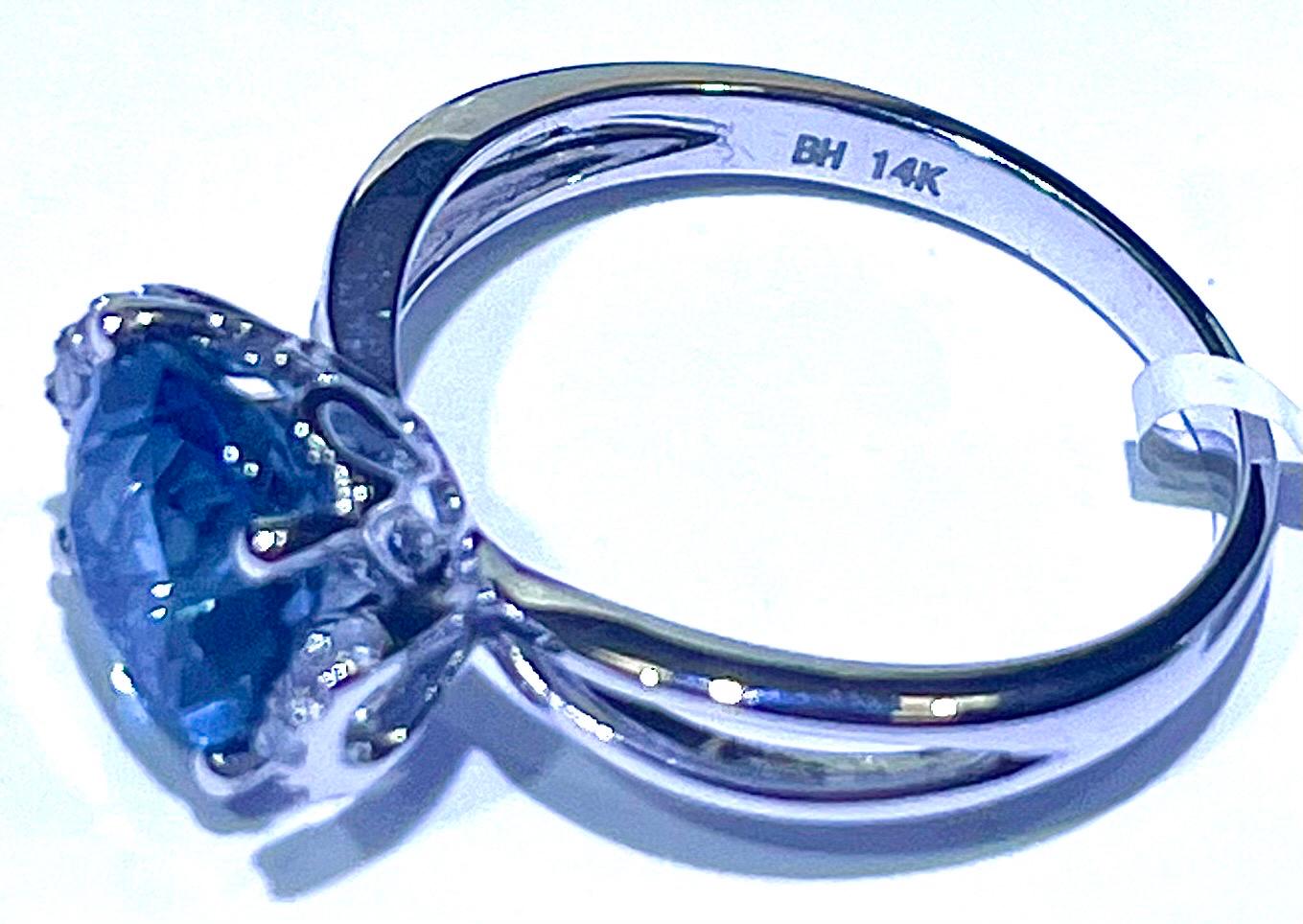 EFFY 14k White Gold Diamond and Blue Topaz Ring Size 7