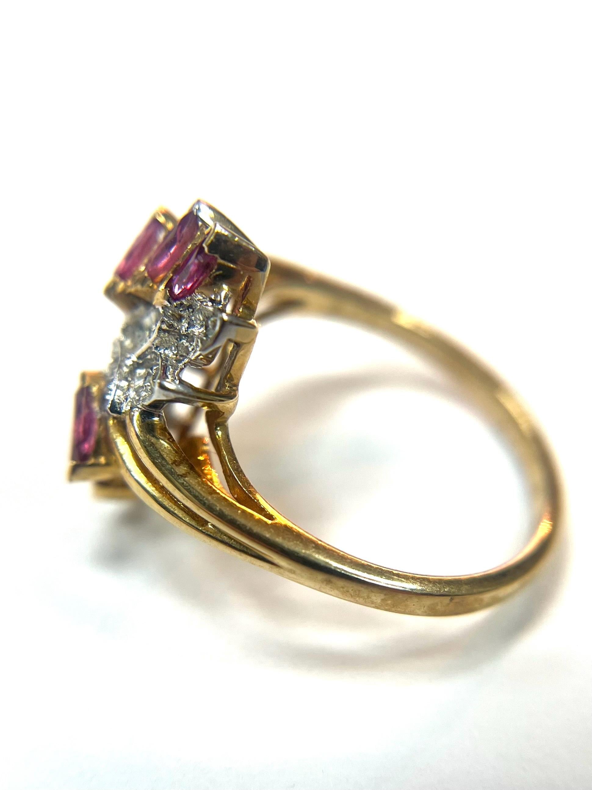 Estate Diamond and Ruby 14k Yellow Gold Ring Size 6 Band Vintage Solid Gold