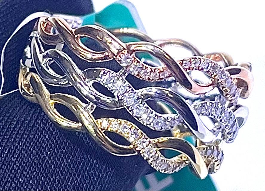 EFFY 14k Yellow, White & Rose Gold Diamond Ring Size 7 NEW With Tags