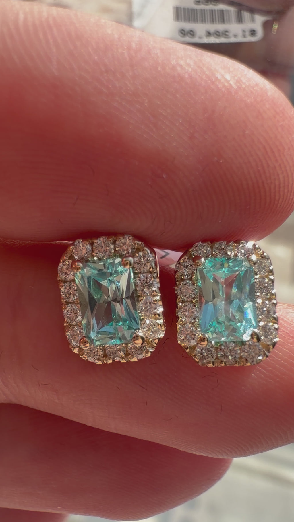 Radiant Lab-Grown Paraiba Earrings with Natural Diamond Halo Studs