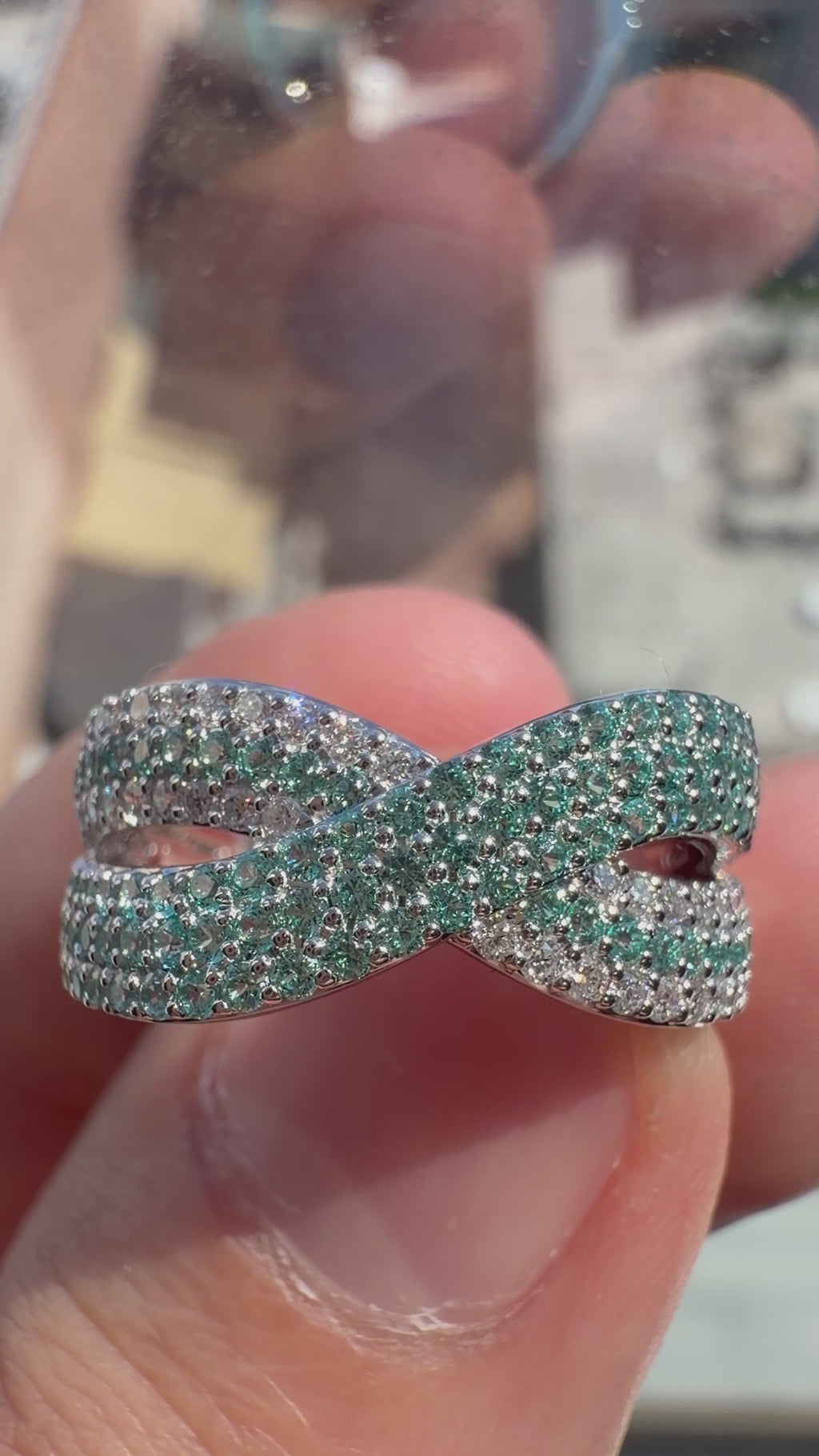 Lab-Grown Paraiba Crossover Ring with Natural Diamonds