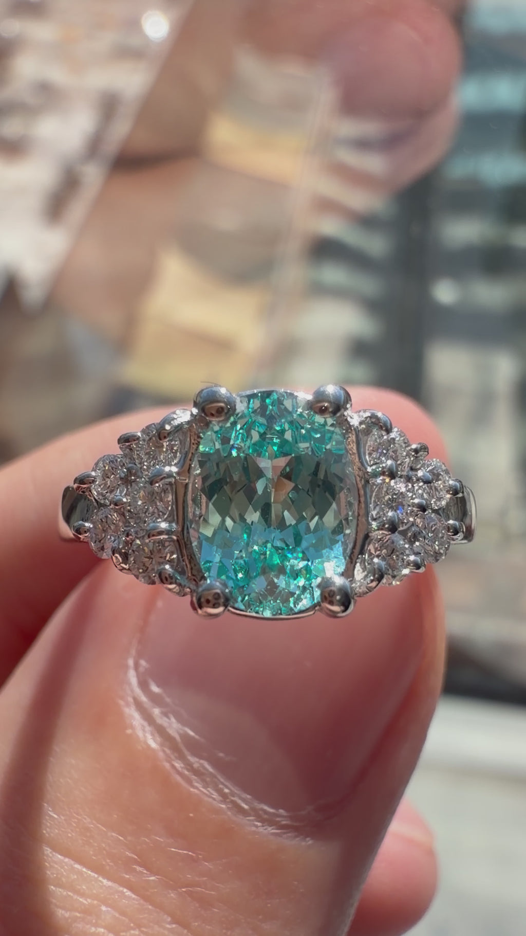 Oval Lab-Grown Paraiba Ring with Natural Diamonds
