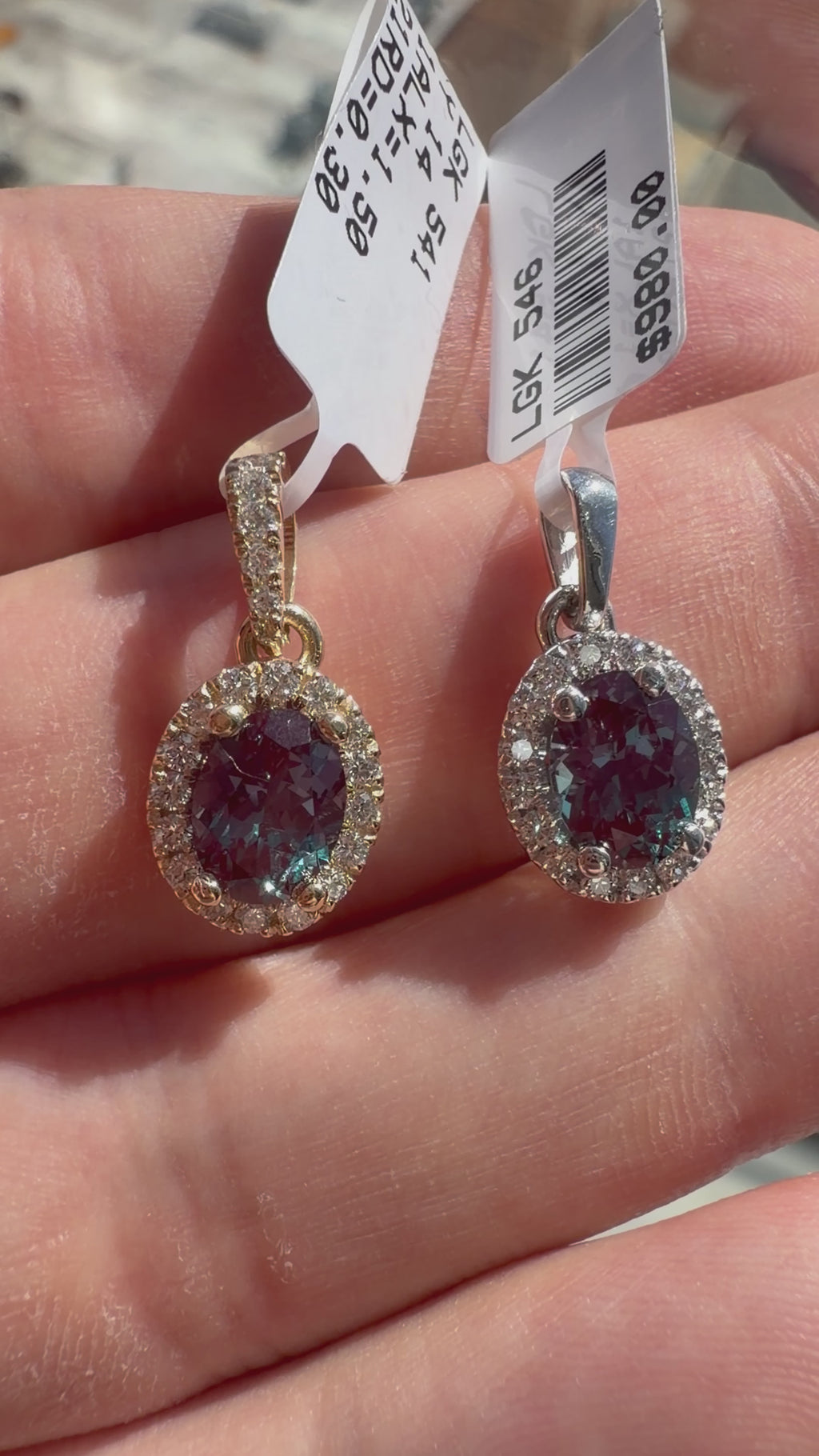 Oval Lab-Grown Alexandrite Pendant with Natural Diamond Halo and Plain Bale