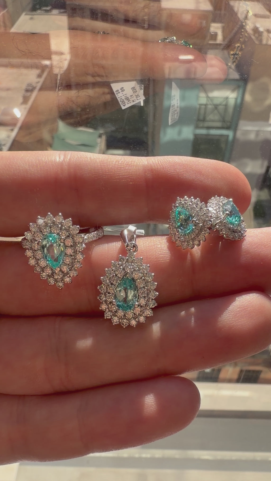Pear Lab-Grown Paraiba Earrings with Natural Diamond Double Halo Studs