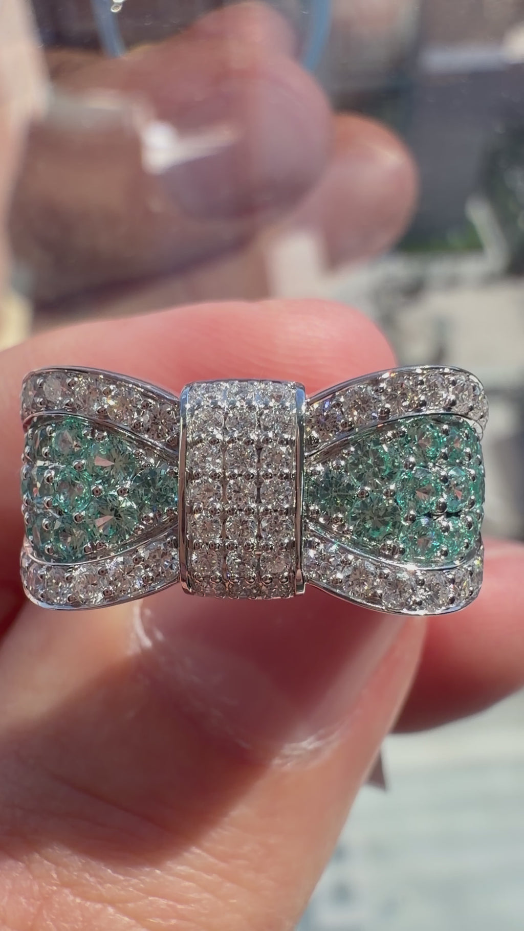 Lab-Grown Paraiba Bow-Tie Ring with Natural Diamonds