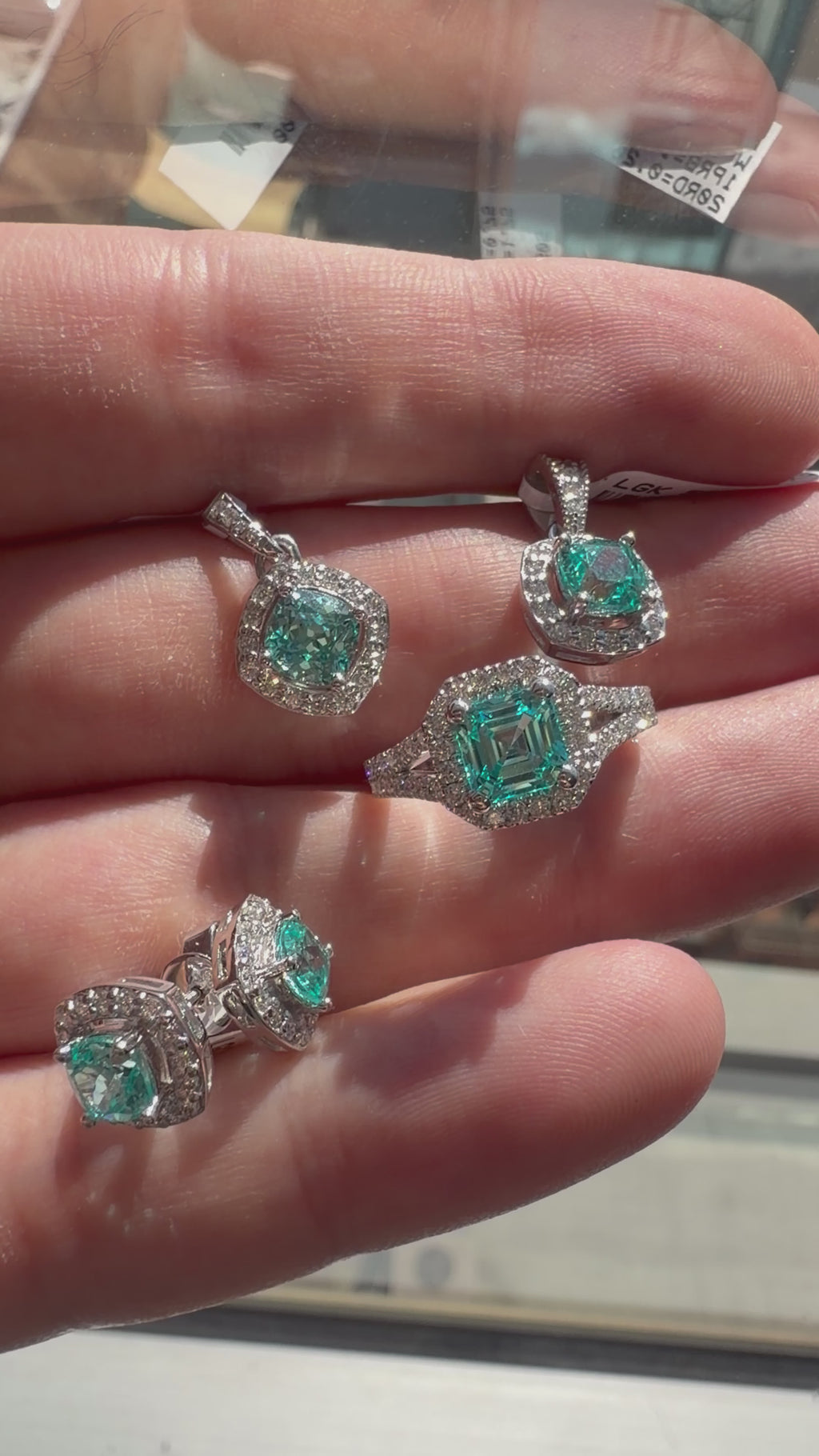 Square Cushion Lab-Grown Paraiba Earrings with Natural Diamond Halo Studs