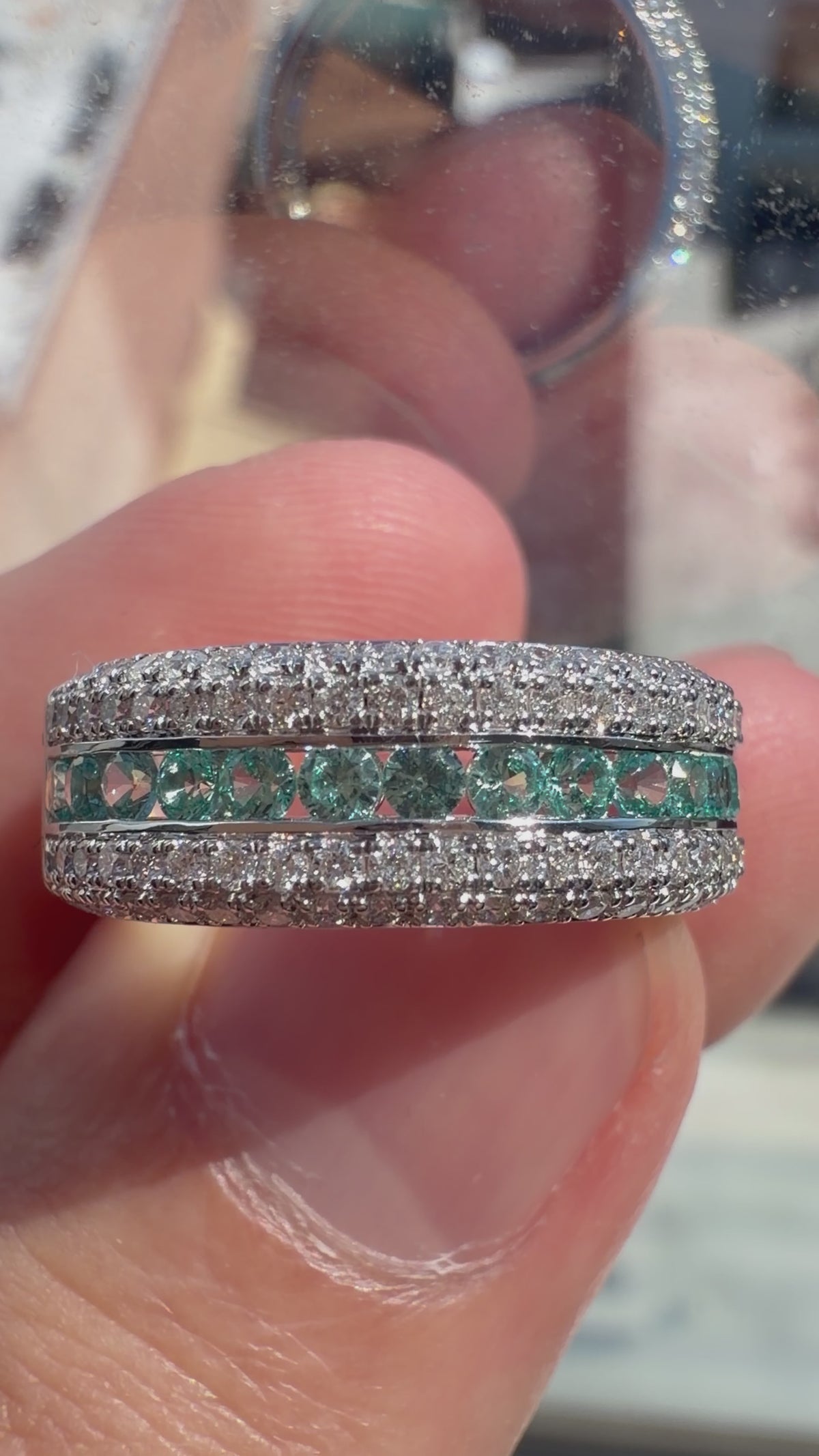Lab-Grown Paraiba Band Five Row Ring with Natural Diamonds