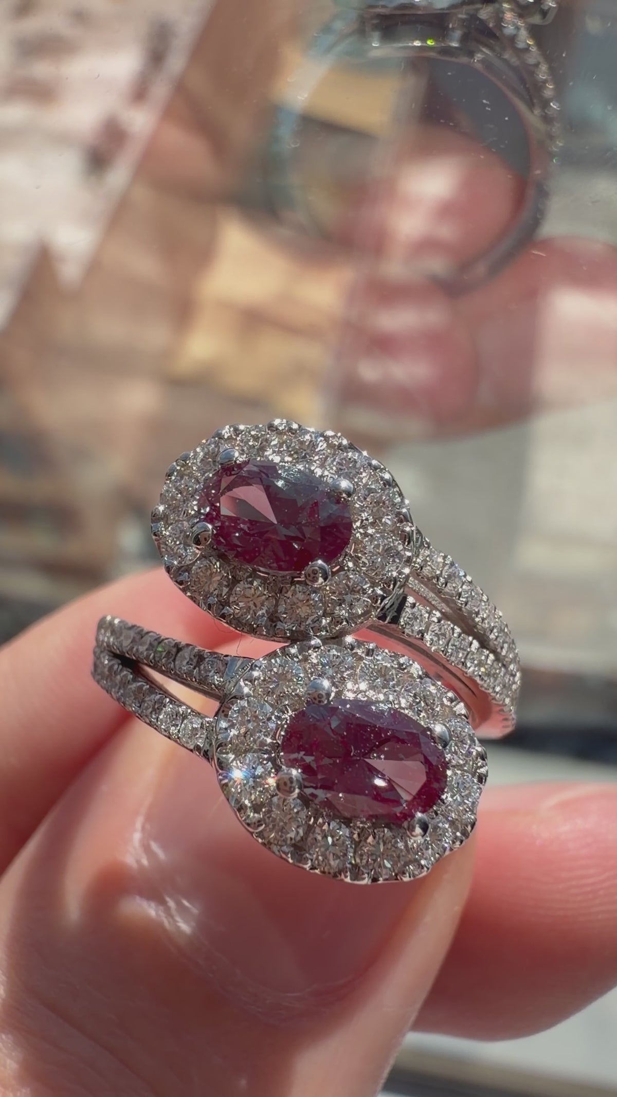 Oval Lab-Grown Alexandrite Bypass Ring with Natural Diamond Halo and Accents