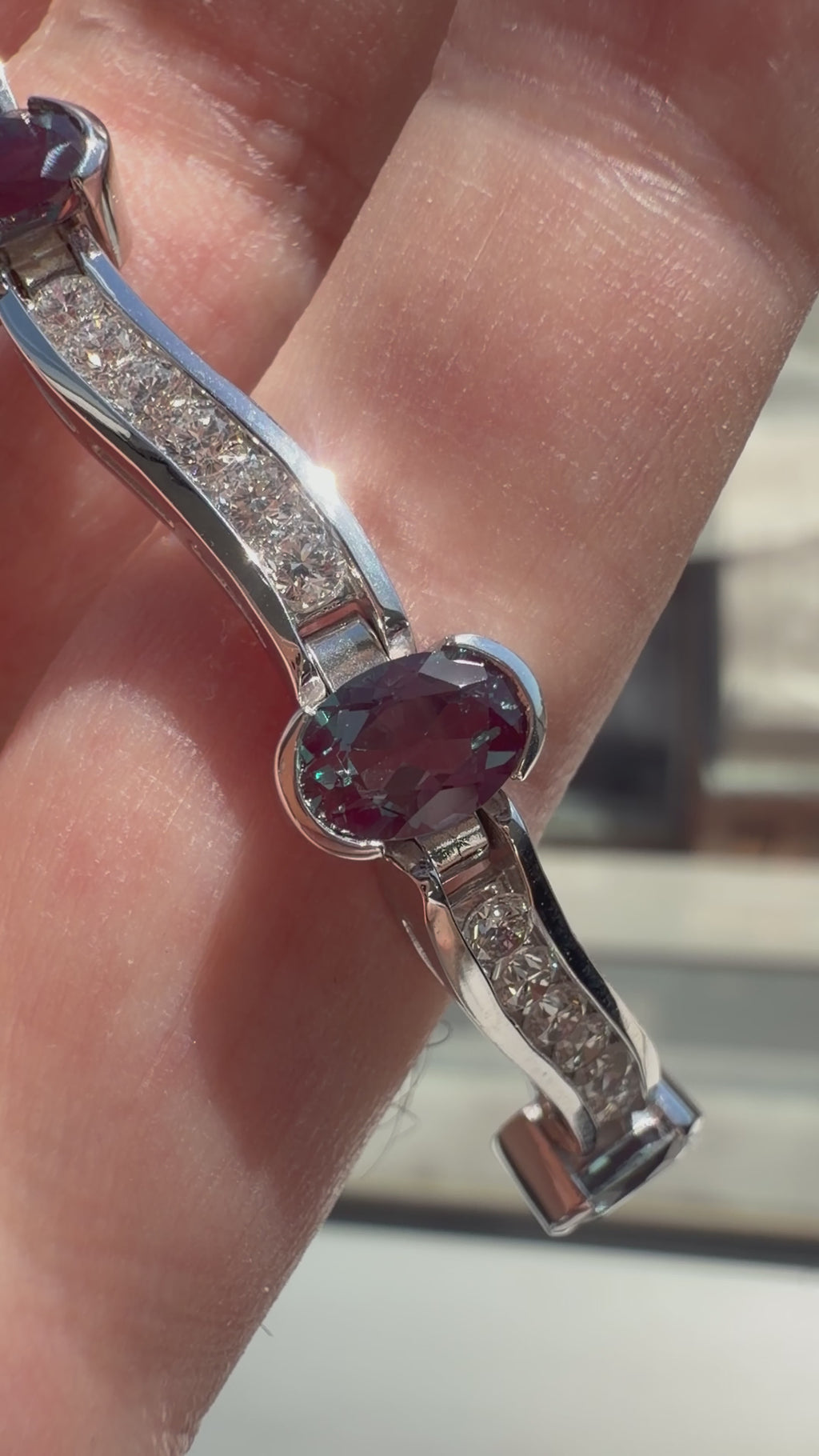 Oval Lab-Grown Alexandrite Wave Bracelet with Natural Diamonds