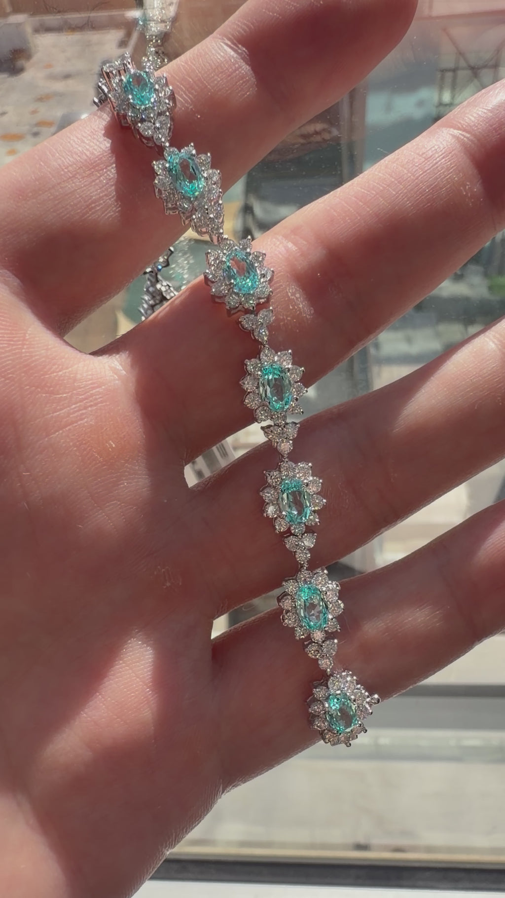 Oval Lab-Grown Paraiba Bracelet with Natural Diamond Halo