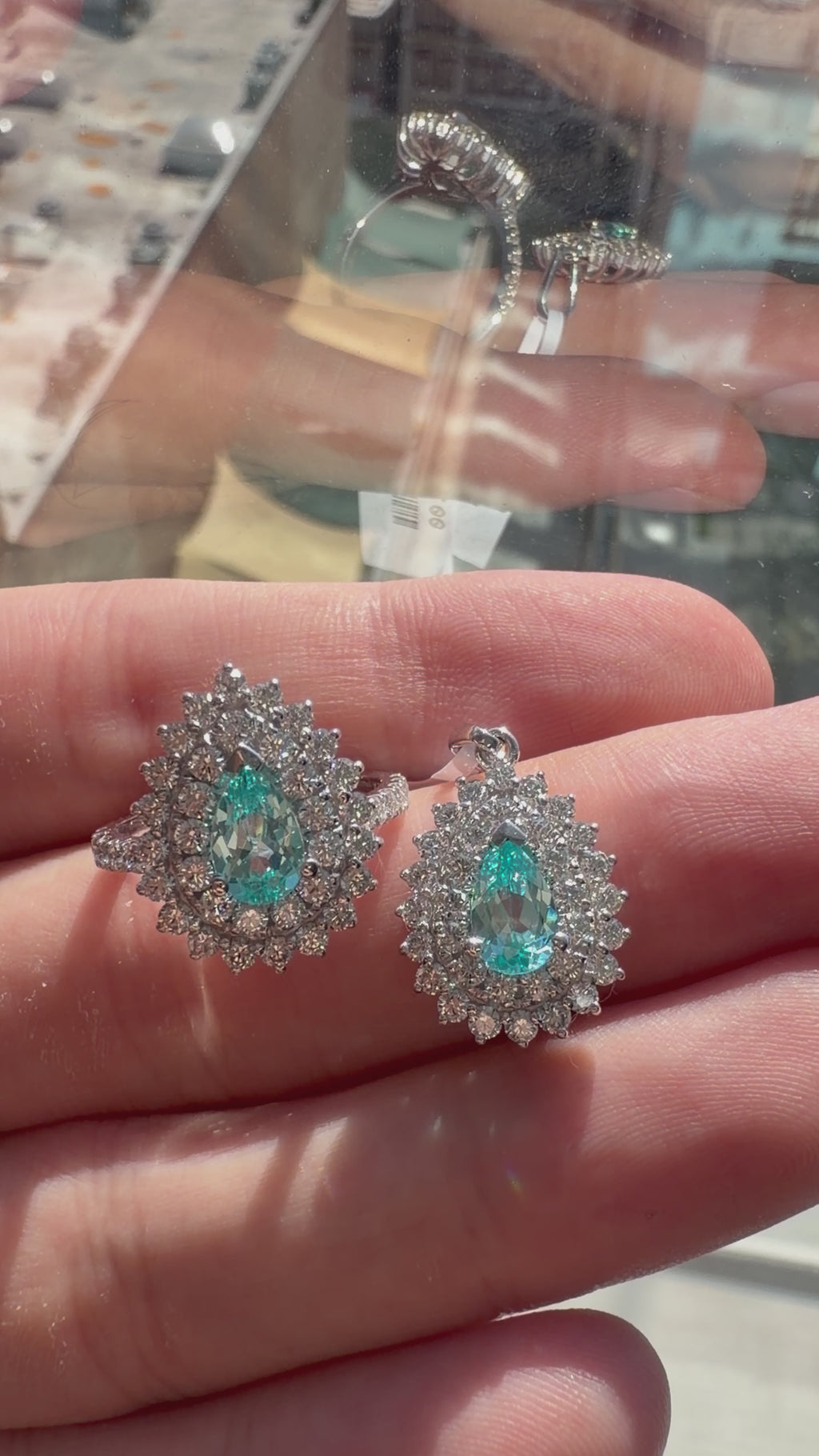 Pear Lab-Grown Paraiba Pendant with Natural Diamond Double Halo and Plain Bale