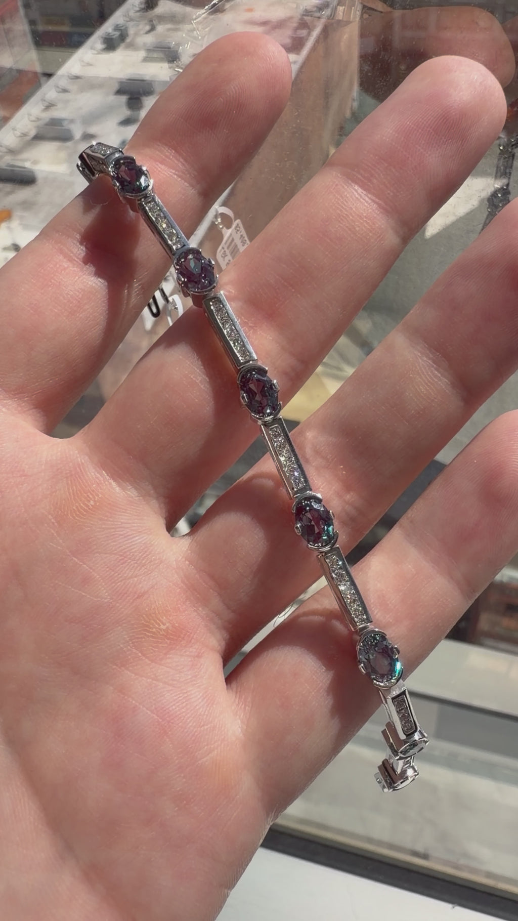 Oval Lab-Grown Alexandrite Boxed Bracelet with Natural Diamonds