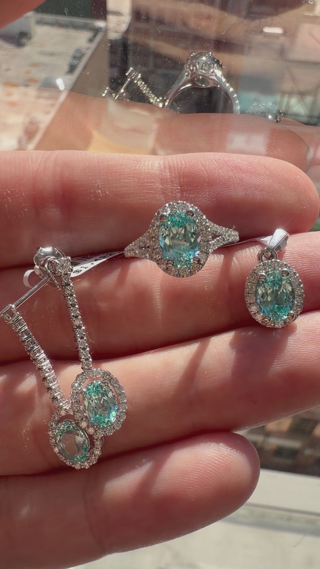 Oval Lab-Grown Paraiba Pendant with Natural Diamond Halo and Plain Bale