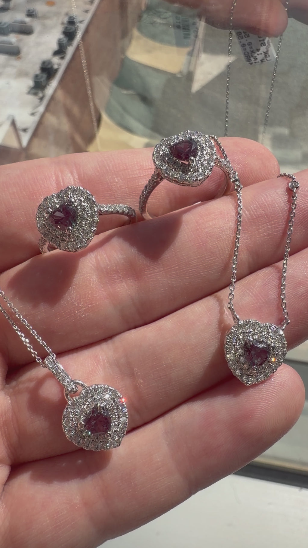 Heart-Shaped Lab-Grown Alexandrite Necklace with Natural Diamond Double Halo and Bale