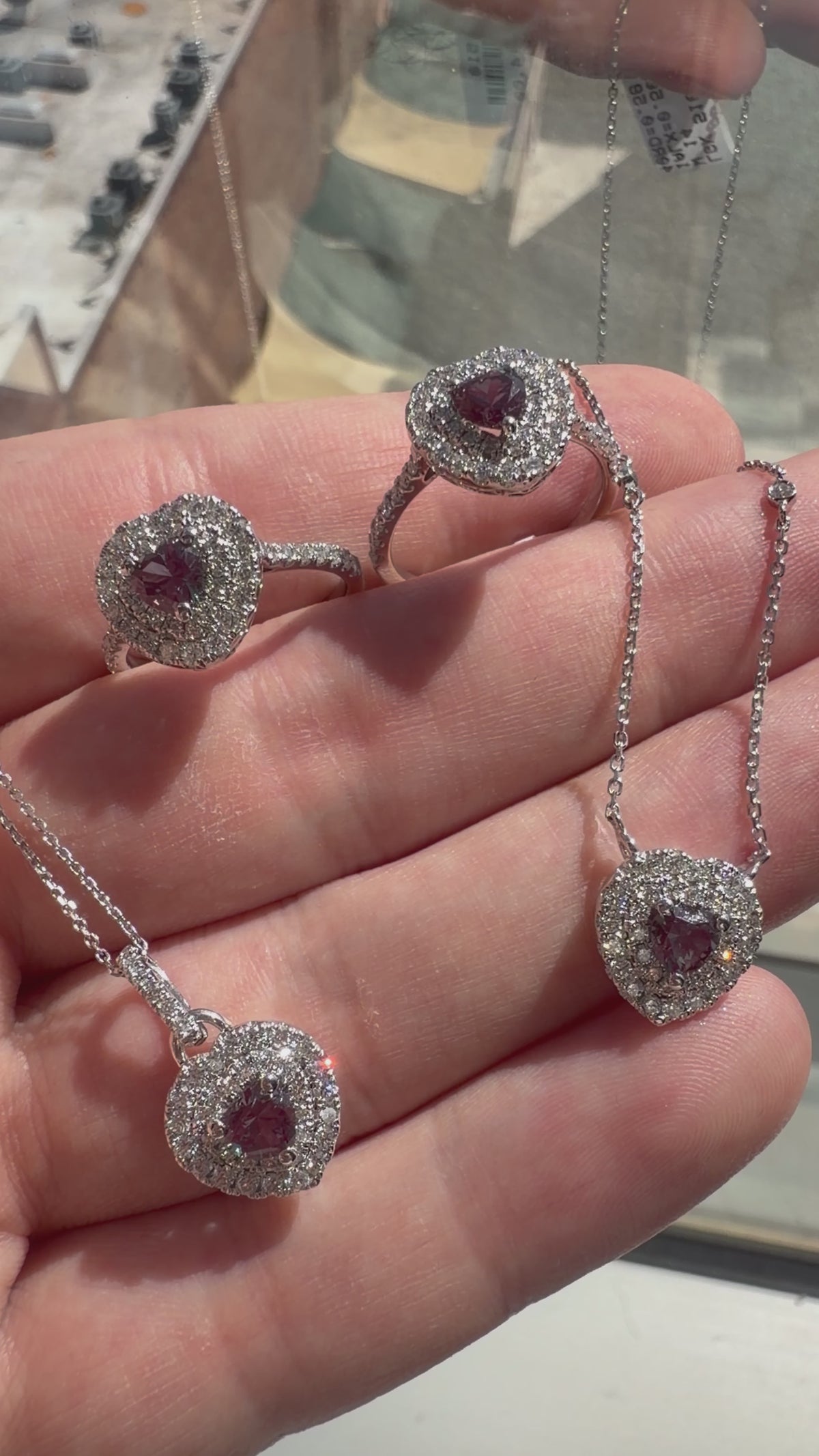 Heart-Shaped Lab-Grown Alexandrite Necklace with Natural Diamond Double Halo and Bale